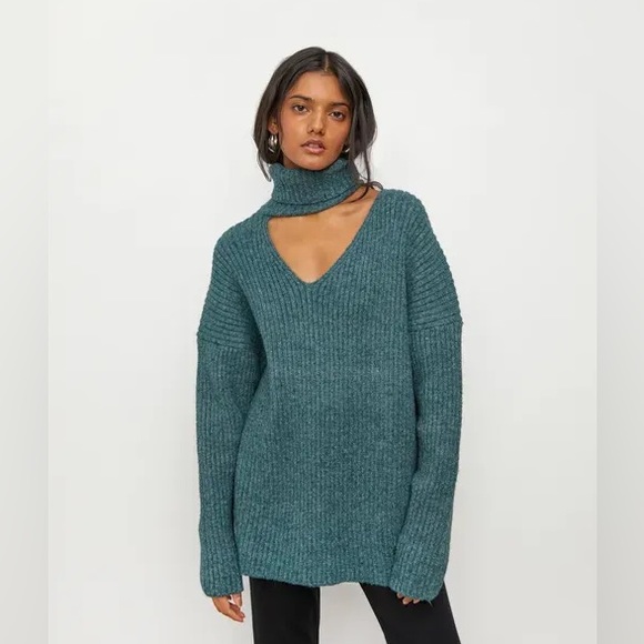 OAK + FORT Sweaters - Oversized Turtleneck Sweater with Cut Out